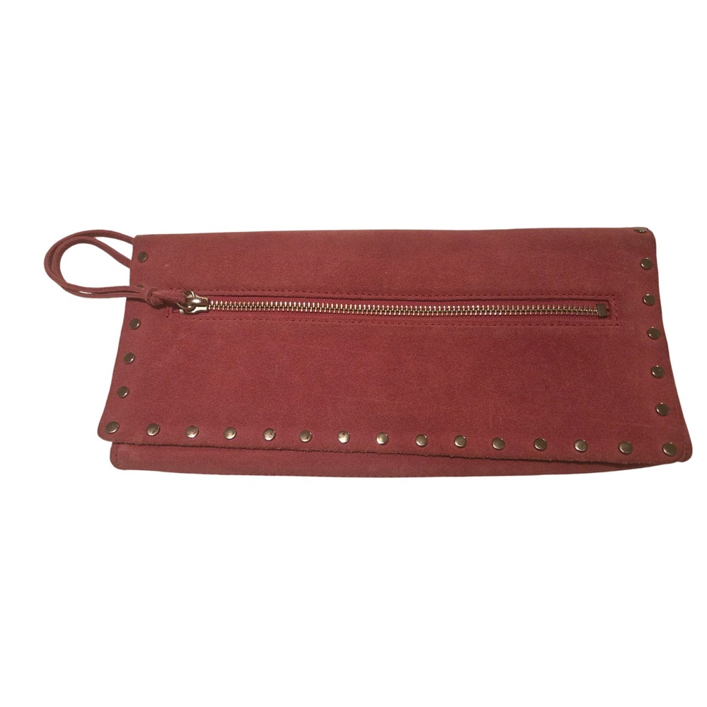 Banana Republic Suede Studded Wristlet Clutch Bag Pink Red Boho Edgy